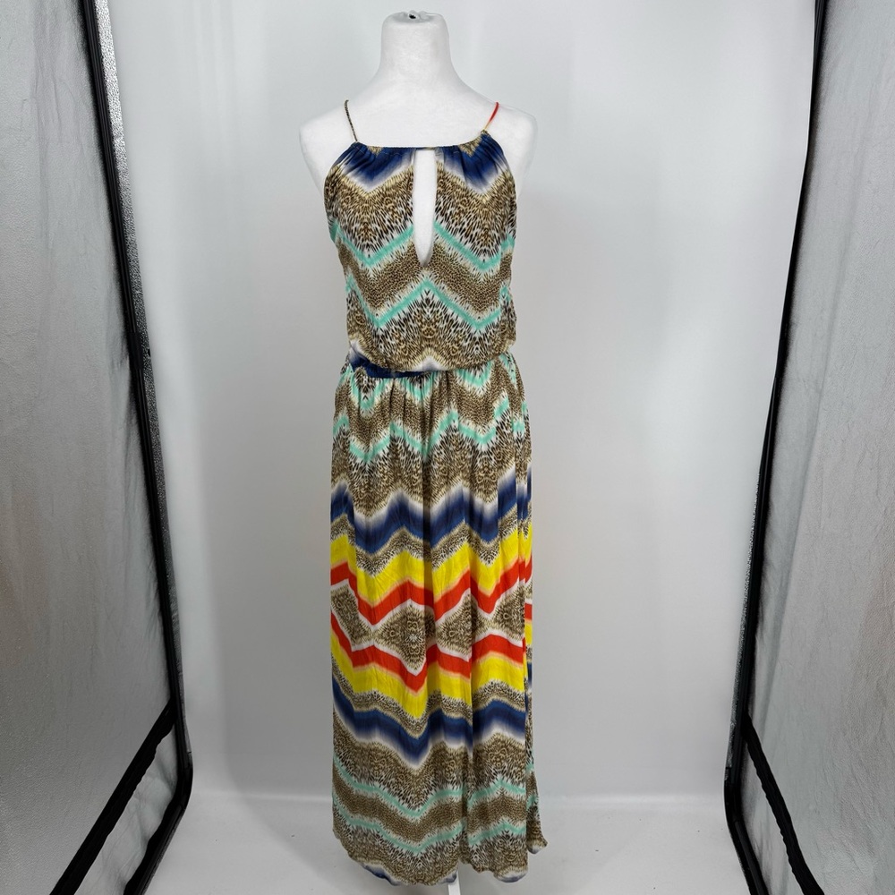 Milly Multicolor Chevron Maxi Dress in Blue, Yellow, Red, Tan